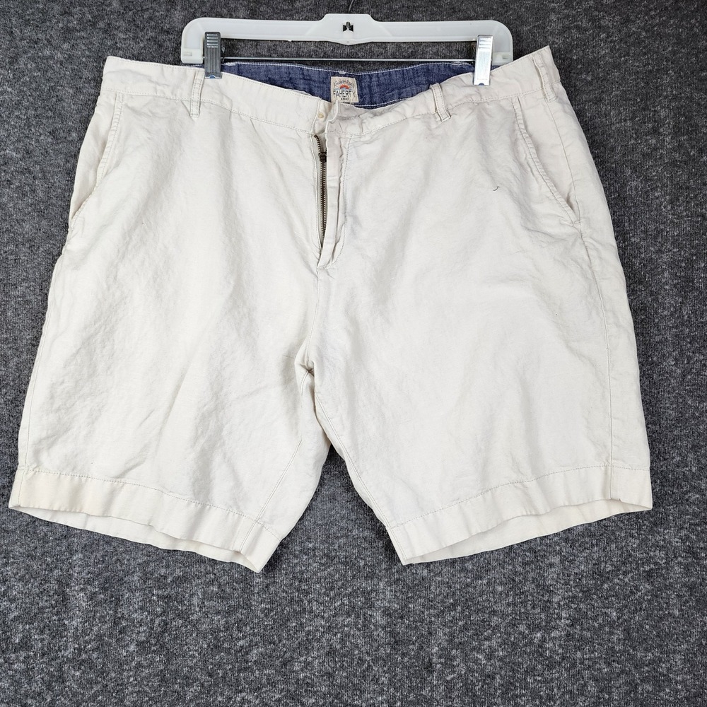 Faherty Brand Shorts Mens 40 Beige Linen Cotton Blend Flat Front 10"‎ Inseam